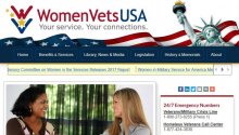 A screenshot of the homepage of the WomenVetsUSA website homepage, featuring their logo.